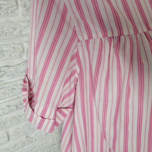Roamans Womens Top 16W Plus Cuff Sleeve Button Up Pink Stripe STR159E - Picture 5 of 9